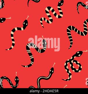 Coral snake doodle seamless pattern. Digital Illustration Background Stock Vector