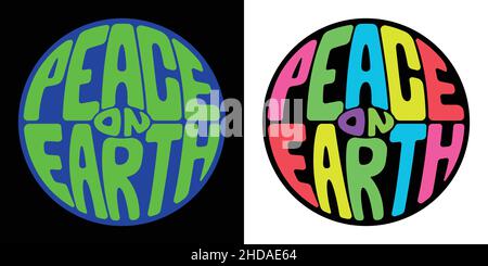 Peace on Earth circle logo - Hand Lettering Design. Digital typography illustration Stock Vector