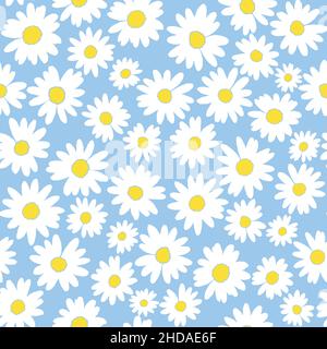Cute Daisy flower seamless pattern. Vector illustration flat design background. Stock Vector