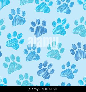 Paws scribble doodle seamless pattern. Digital Illustration Background. Stock Vector