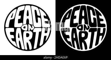 Peace on Earth circle logo - Hand Lettering Design. Digital typography illustration Stock Vector