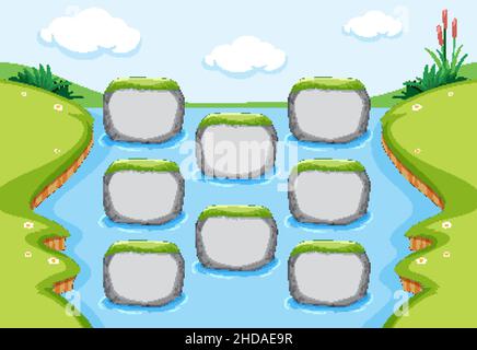 Empty stone boards in the river template illustration Stock Vector