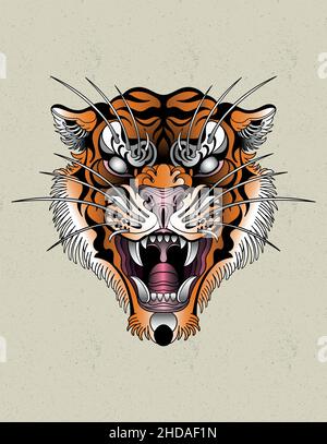 Vector illustration of a tiger. wild animal for tattoo or t-shirt • wall  stickers image, striped, shape | myloview.com