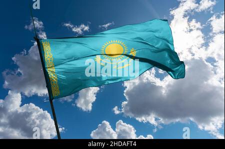 flag of kazakhstan Mass protests in Kazakhstan. flag of kazakhstan Stock Photo