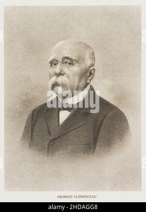 Portrait of Georges Clemenceau.   Georges Clemenceau (1841 – 1929), a French statesman who served as Prime Minister of France from 1906 to 1909 and ag Stock Photo