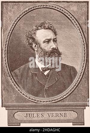 Portrait of Jules Verne.   Jules Gabriel Verne (1828 – 1905) was a French novelist, poet, and playwright. His collaboration with the publisher Pierre- Stock Photo
