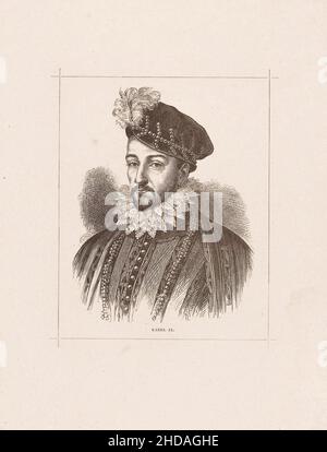 Portrait of Charles IX of France.  Charles IX (Charles Maximilien; 1550 – 1574) was King of France from 1560 until his death in 1574 from tuberculosis Stock Photo