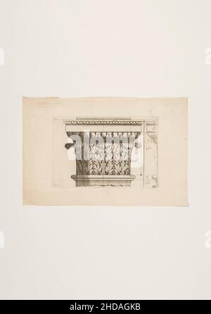 The 17th century etching of  antique corinthian capital. Stock Photo