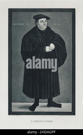 The 19th century engraving portrait of doctor Martin Luther. 1899  Martin Luther (1483 – 1546) was a German professor of theology, priest, author, com Stock Photo