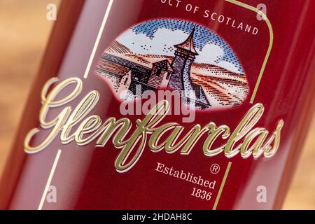 EDINBURGH, SCOTLAND - DECEMBER 23, 2021: box of Glenfarclas single malt scotch whisky Stock Photo