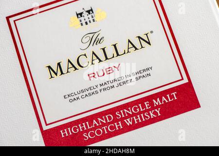 EDINBURGH, SCOTLAND - JANUARY 04, 2022: box of MACALLAN single malt scotch whisky Stock Photo
