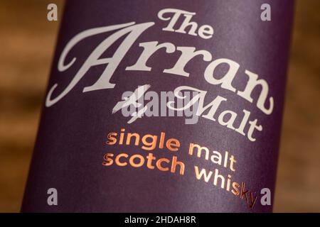 EDINBURGH, SCOTLAND - JANUARY 04, 2022: box of ARRAN single malt scotch whisky Stock Photo