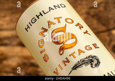 EDINBURGH, SCOTLAND - JANUARY 04, 2022: box of SIGNATORY VINTAGE single malt scotch whisky Stock Photo