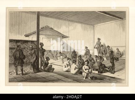 Antique lithograph of 19th century Japan: A public bath in Shimoda. 1856 Commodore Perry's Expedition Stock Photo