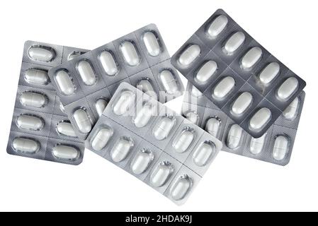 Blank medical drugs pills in blister isolated on white with clipping path Stock Photo