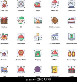Christmas and New Year Flat Filled Outline Stock Vector