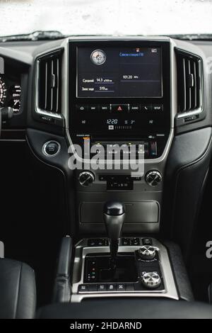 Modern car dashboard. Screen multimedia system. Interior detail. Stock Photo