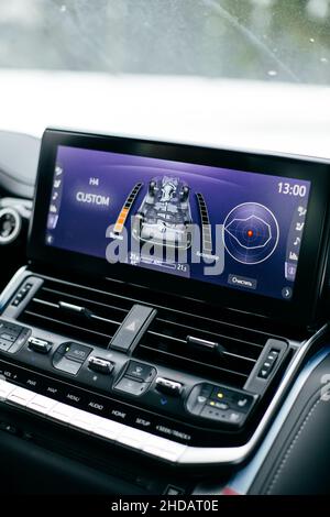 Modern car dashboard. Screen multimedia system. Interior detail. Stock Photo