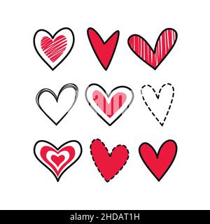 Doodle heart set vector illustration isolated on white background. Stock Vector
