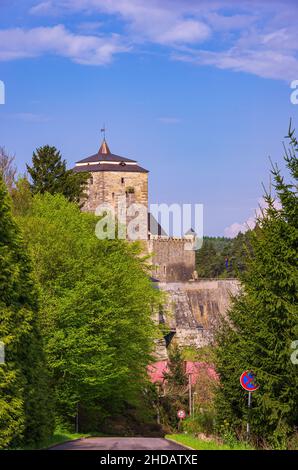 Picturesque view of Kost Castle in Podkost, Bohemian Paradise (Cesky Raj), Kralovehradecky kraj, Czech Republic. Stock Photo