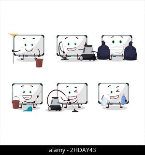 Cleaning service white board cute cartoon character using mop. Vector illustration Stock Vector