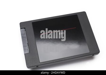 Close up of modern SSD hard disk drive against white background Stock Photo