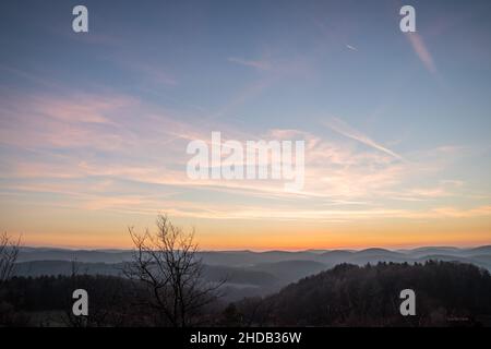 dusk after sunset in mountains franconian switzerland bavaria Stock Photo