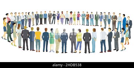 large group of people forming a circle, isolated on white background ...
