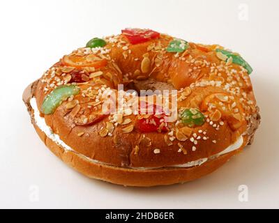 Roscón de Reyes. Typical epiphany dessert from Spain. Stock Photo