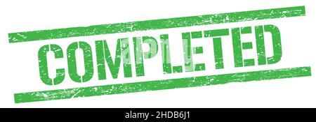 COMPLETED text on green grungy rectangle stamp sign. Stock Photo