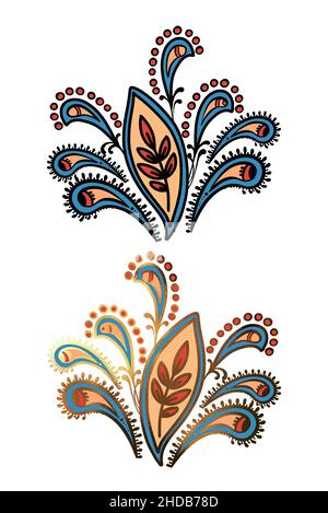 Illustration of a raster element of paisley of different shapes with patterns on a white isolated background. High quality illustration Stock Photo