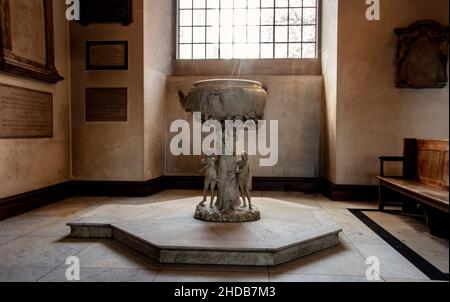 The font in which William Blake was christened in St James Church, Piccadilly, London; font designed by Grinling Gibbons Stock Photo