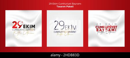 29 Ekim Cumhuriyet Bayrami. October 29 Turkey Republic Day Greeting Cards Design Pack. Stock Vector