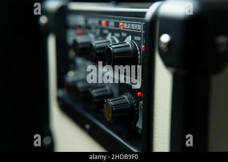 Close up of an amplifier knobs, selective focus Stock Photo