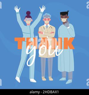 Thank you doctors and nurses. Thank you brave healthcare workers. Doctor is a hero. Medical personnel team for fighting the coronavirus. Stock Vector