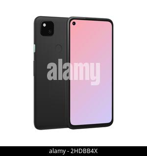 Isolated Pink 3D Mobile Phone. Realistic Smartphone Pixel Mockup. Front and Back View. . Vector illustration Stock Vector