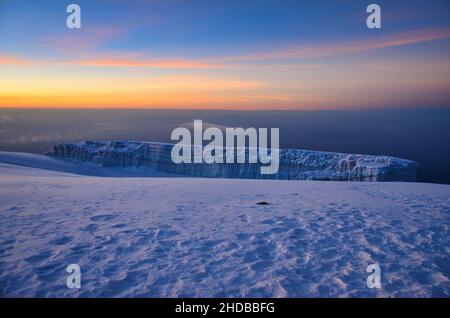 glacier on mount kilimanjaro. Uhuru peak. Top of Africa. Trekking to the highest mountain. Fantastic view. tanzania Stock Photo