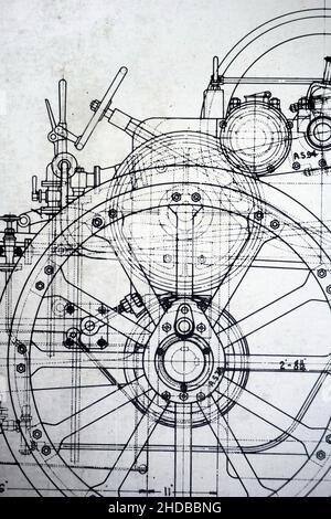 old plan of vintage traction engine Stock Photo