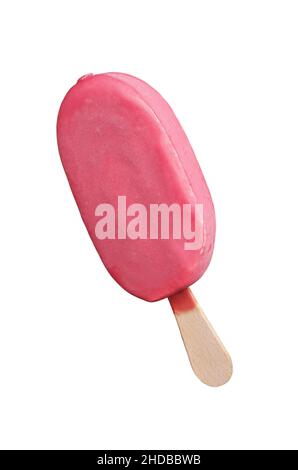 Creamy raspberry popsicle isolated on a white background. Ice cream on a stick Stock Photo