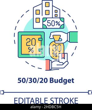 Fifty thirty twenty rule budget concept icon Stock Vector