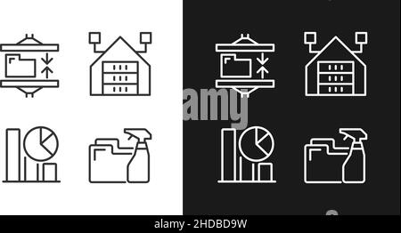 Data mining processes linear pixel perfect icons set for dark and light mode Stock Vector