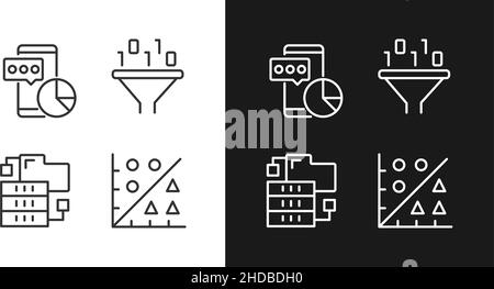 Data mining tools linear pixel perfect icons set for dark and light mode Stock Vector