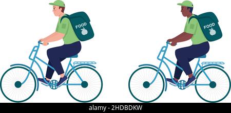 Courier on bike semi flat color vector character set Stock Vector