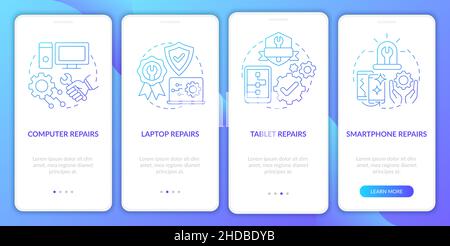 Types of services blue gradient onboarding mobile app screen Stock Vector