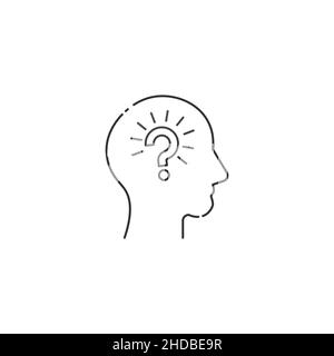 Human head profile and question mark line icon, cognitive psychology or psychiatry, self questioning, education concept, vector linear design. Stock Stock Vector