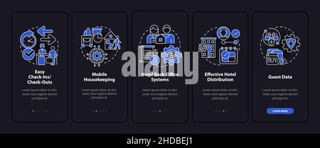 Property management systems night mode onboarding mobile app screen Stock Vector