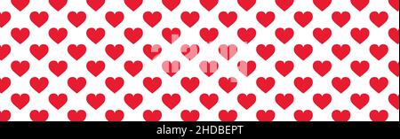 Panoramic pattern white background with many red hearts - Vector illustration Stock Vector