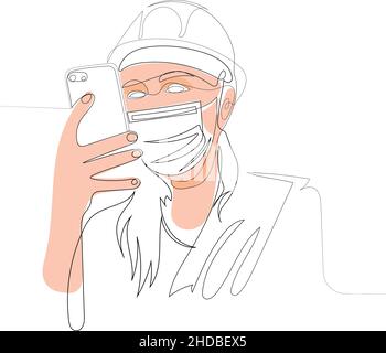 Female construction worker Continuous line style Hand drawn One line ...
