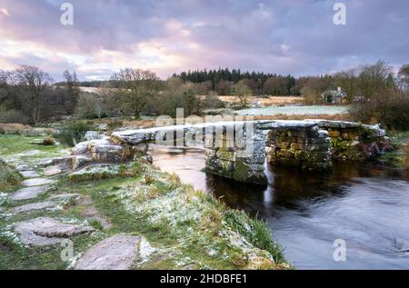 Postbridge, Dartmoor National Park, Devon, UK. 5th Jan, 2022. UK Weather: A wintery scene near Postbridge, Dartmoor as the sunrises on a cold and crisp January morning. The chilly conditions are set to continue this week. Credit: Celia McMahon/Alamy Live News Stock Photo