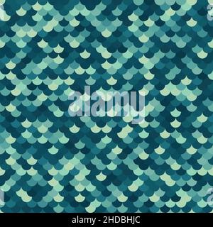 Mermaid, fish, dragon blue marine scale seamless pattern background Stock Vector